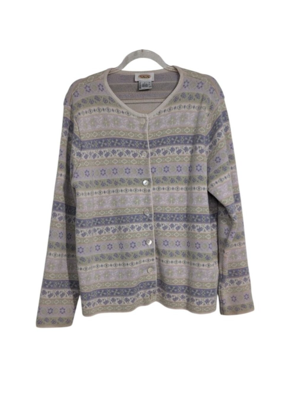 Vintage Talbots Pastel Floral Cardigan Womens Size Large Fair Isle Cottagecore